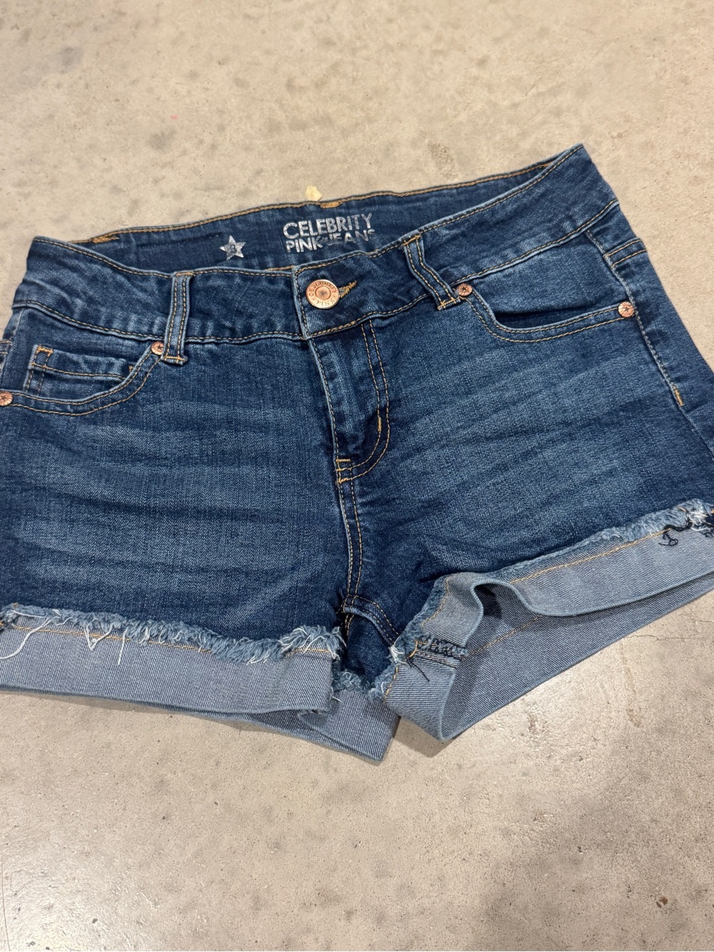 Celebrity Pink Indigo Rolled Fray Denim Shorts